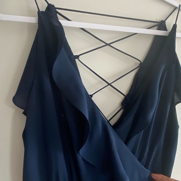 WAYF Jamie Ruffle Wrap navy Gown - Picture 8 of 9